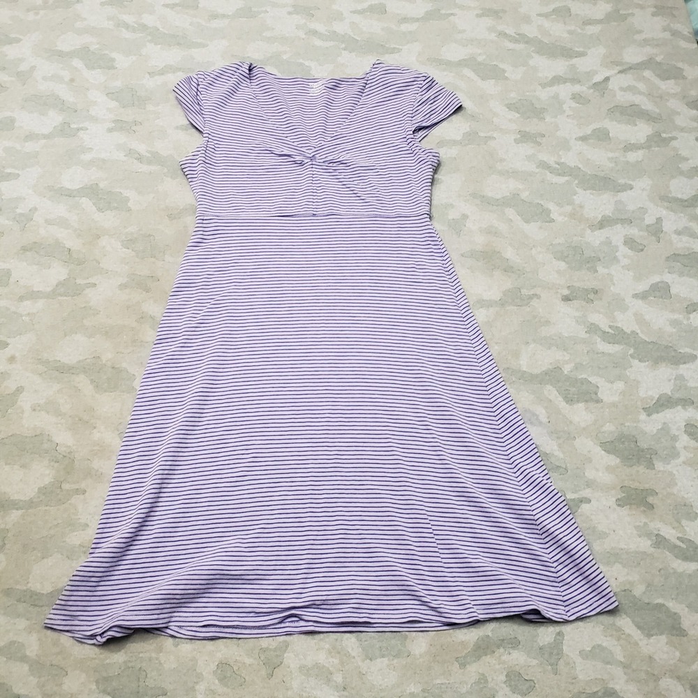 Toad&Co Dress Womens Small Purple Striped V-Neck Cap Sleeve Striped